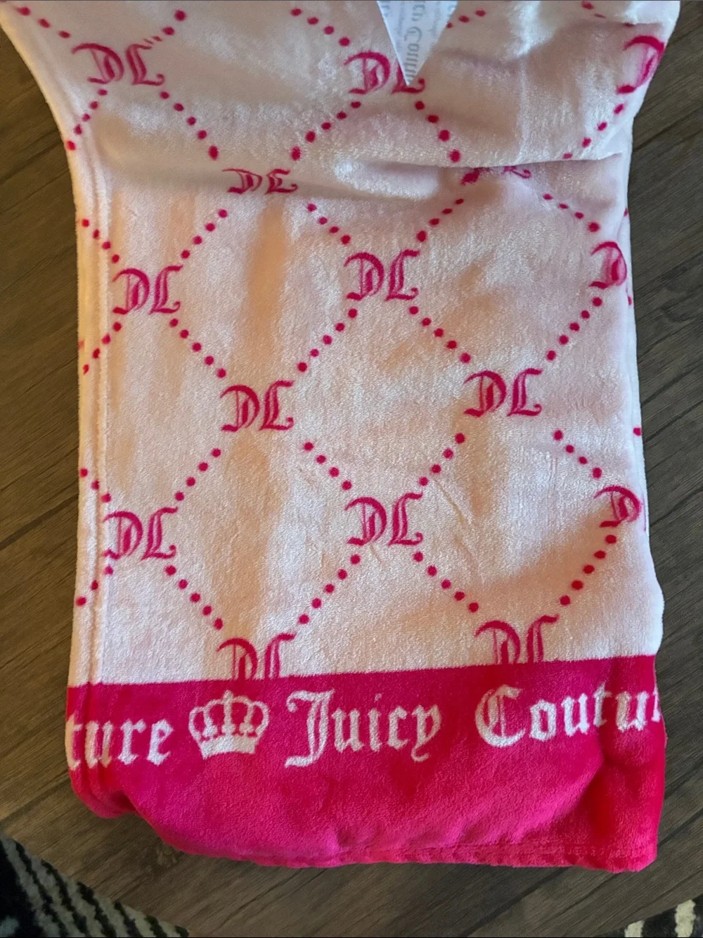 Juicy Couture Light Pink & Hot Pink Logo Plush Throw Blanket